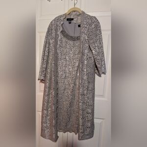 Elegant Silver and Lace Dress W\Duster Size 16 1T 201
